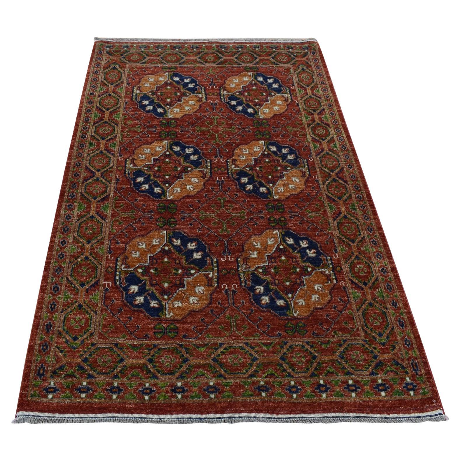 4
1"x6
2" Barn Red, Hand Spun Ghazni Wool, Afghan Ersari Hand Knotted Rug For Sale