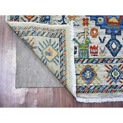 4'1 "x6'2" Gris antique Shiraz Figurines animales et humaines Tapis noué à la main