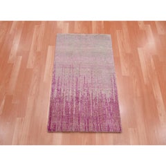4'1"x6'2" Hand Knotted Pink Vertical Ombre Design Natural Wool Oriental Rug