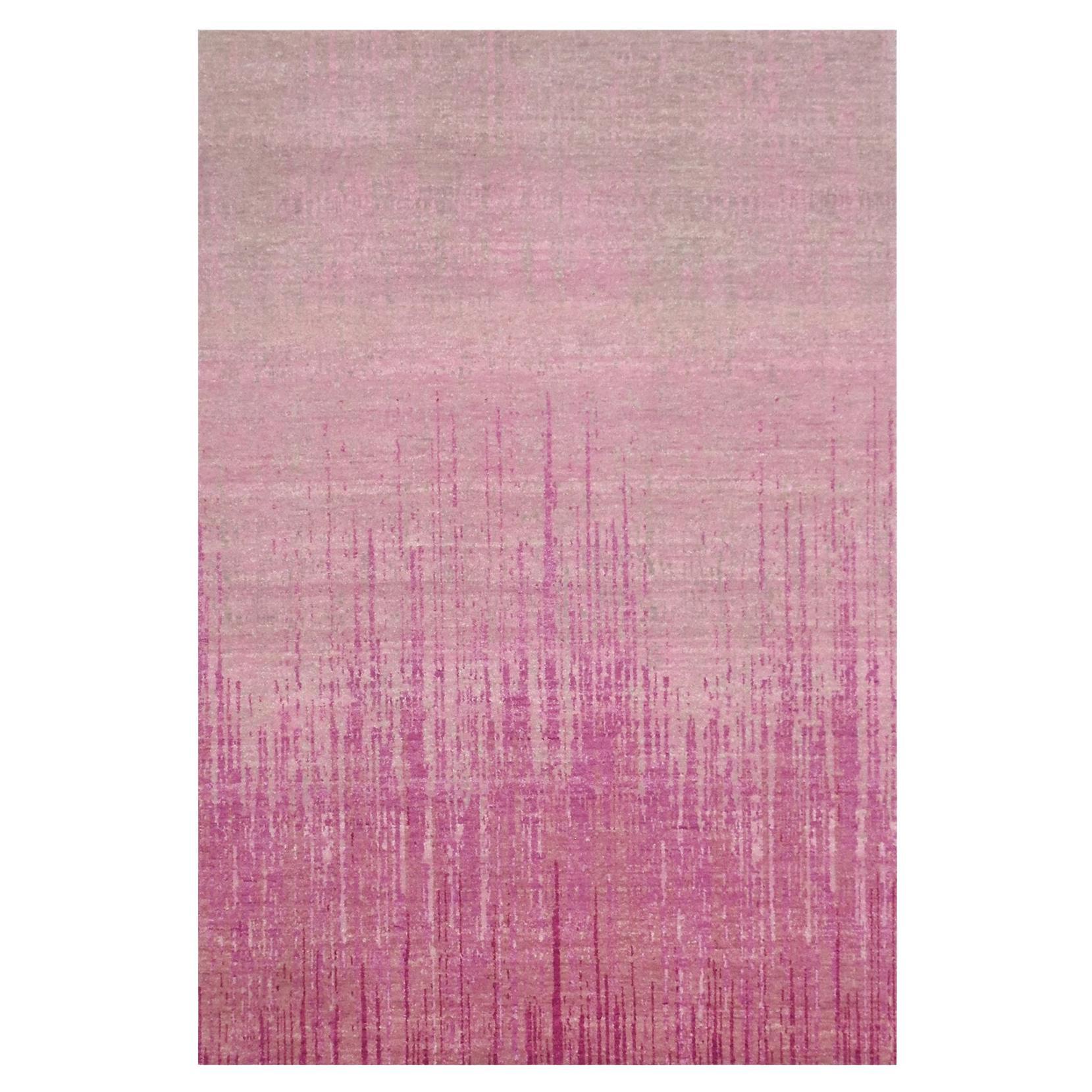 Tappeto orientale in lana naturale 4'1 "x6'2" annodato a mano con design verticale Ombre rosa