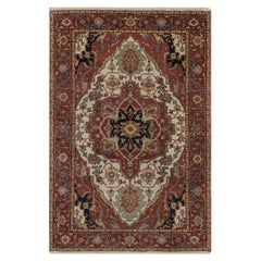 4'1"x6'2" Ivory Antiqued Fine Heriz Re-Creation Wool Hand Knotted Oriental Rug