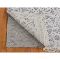 4'1"x6'2" Ivory Broken Erased Tabriz design Wool and Silk Hand Knotted Rug