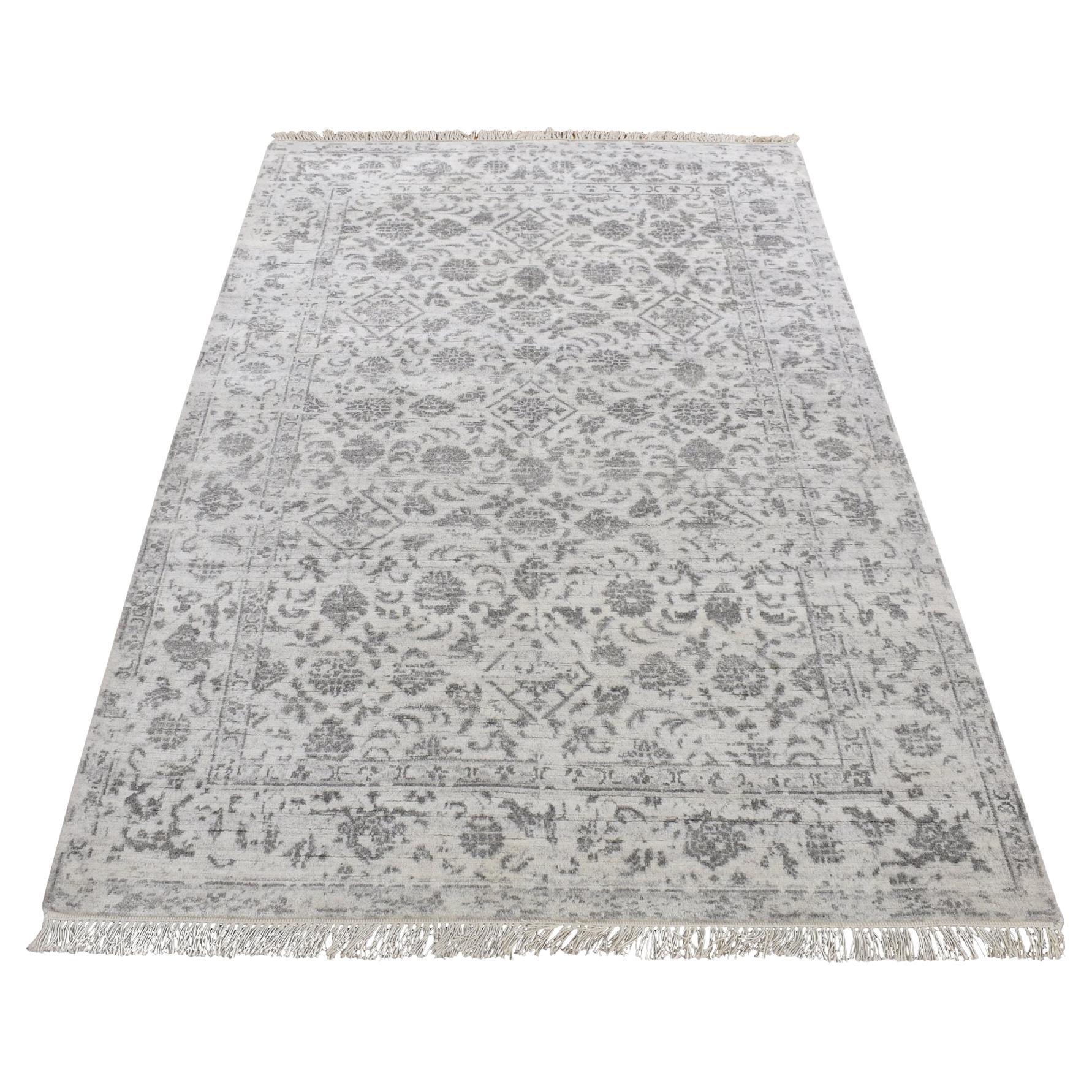 4
1"x6
2" Ivory Broken Erased Tabriz design Wool and Silk Hand Knotted Rug For Sale