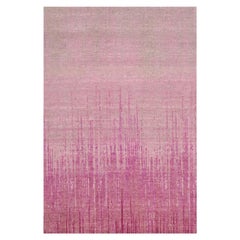 4'1"x6'2" Natural Wool Pink Vertical Ombre Design Hand Knotted Oriental Rug