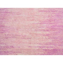 4'1"x6'2" Pink Thick and Plush Pure Wool Only Ombre Design Hand Knotted Rug