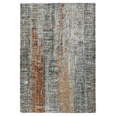 4'1"x6'3" Gray with Rust Persian Knot Abstract Design Hand Knotted Pure Wool Rug