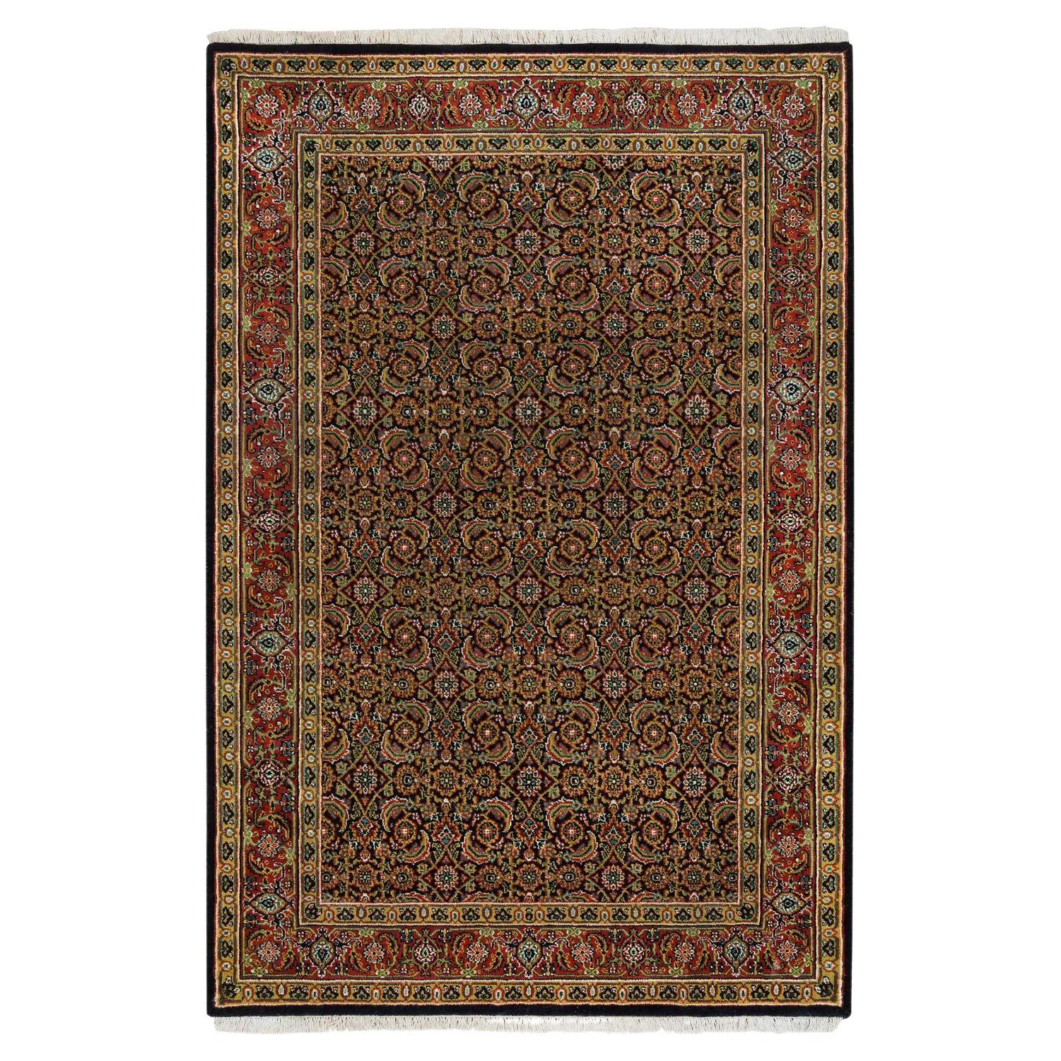 4'1 "x6'3" Fett Schwarz Herrita Design 250 KPSI Wolle Handgeknüpft Orientteppich im Angebot