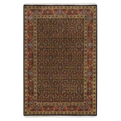4'1 "x6'3" Fett Schwarz Herrita Design 250 KPSI Wolle Handgeknüpft Orientteppich