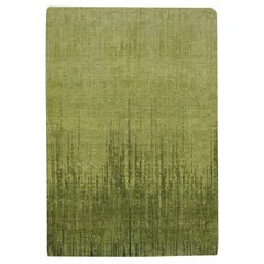 4'1"x6'3" Green Hand Knotted Soft and Vibrant Wool Vertical Ombre Design Rug