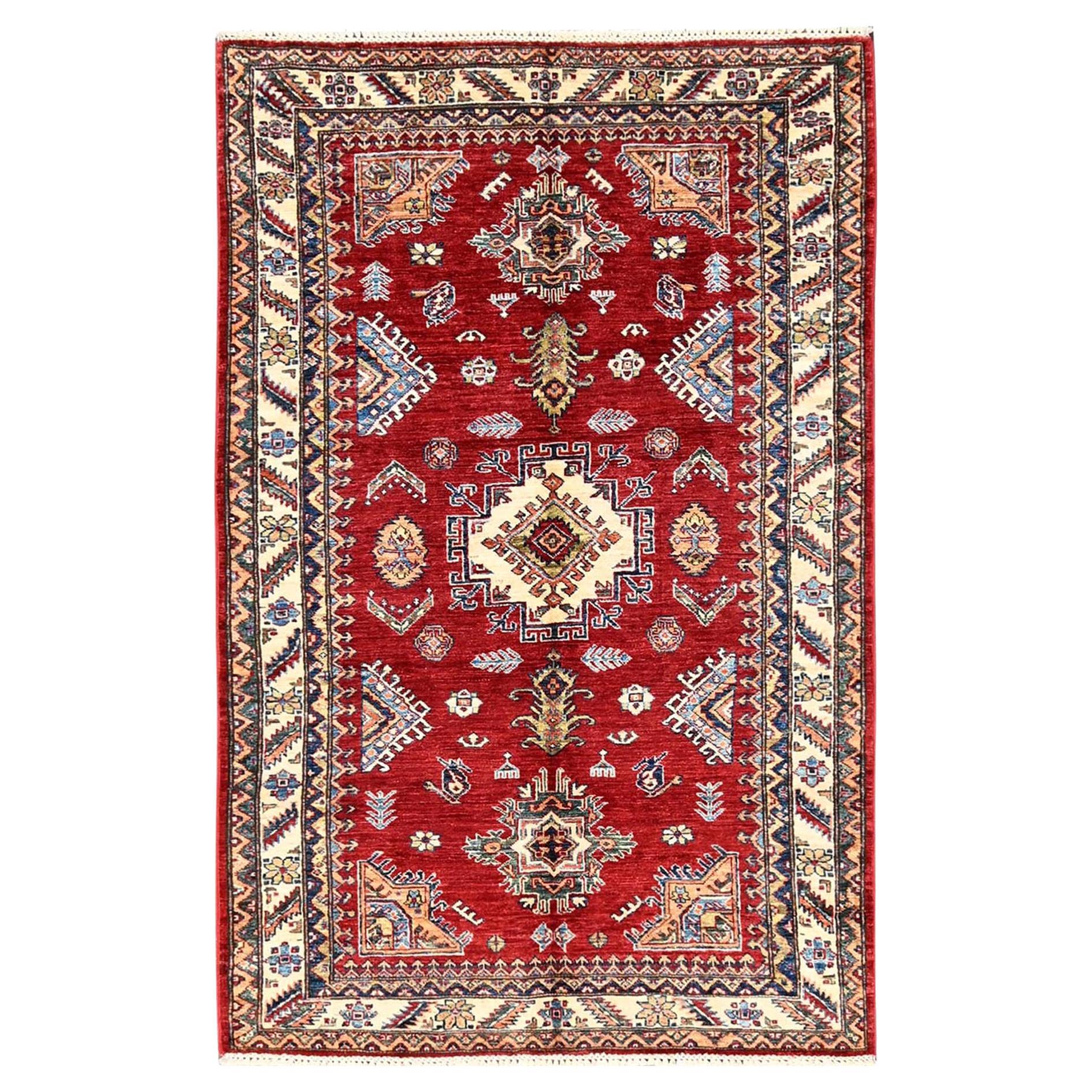4
1"x6
5" Red Afghan Super Kazak Medallions Design Hand Knotted Pure Wool Rug