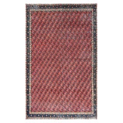 Tapis oriental de 4'1" x 6'7", rouge, de style vintage et usé, noué à la main en pure laine