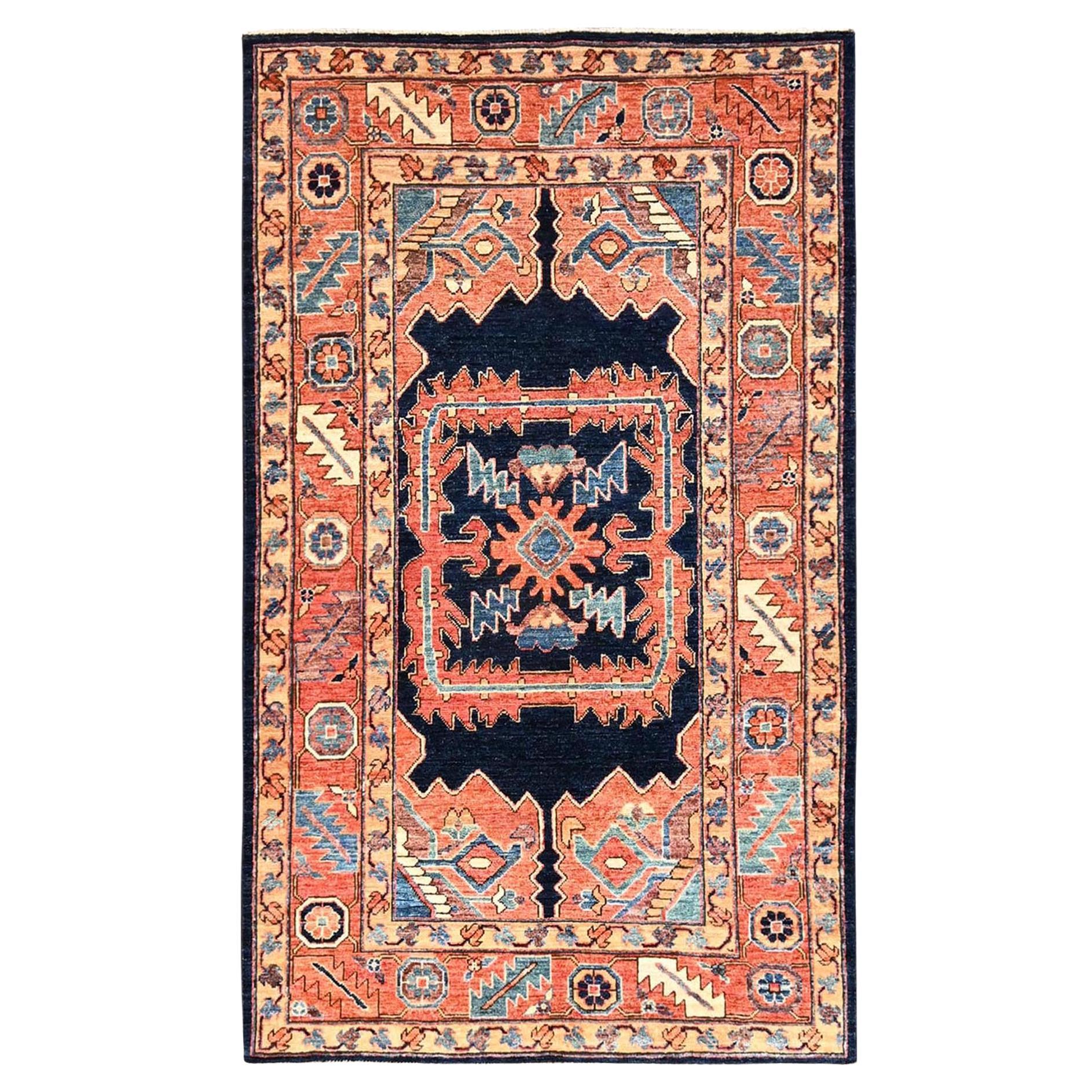 4
1x6
9" Orange Serapi Heriz with Large Medallion Design Hand Knotted Wool Rug