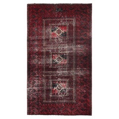 4'1"x7'1" Red Erased & Worn Out Vintage Zoroastrian Baluch Hand Knotted Wool Rug