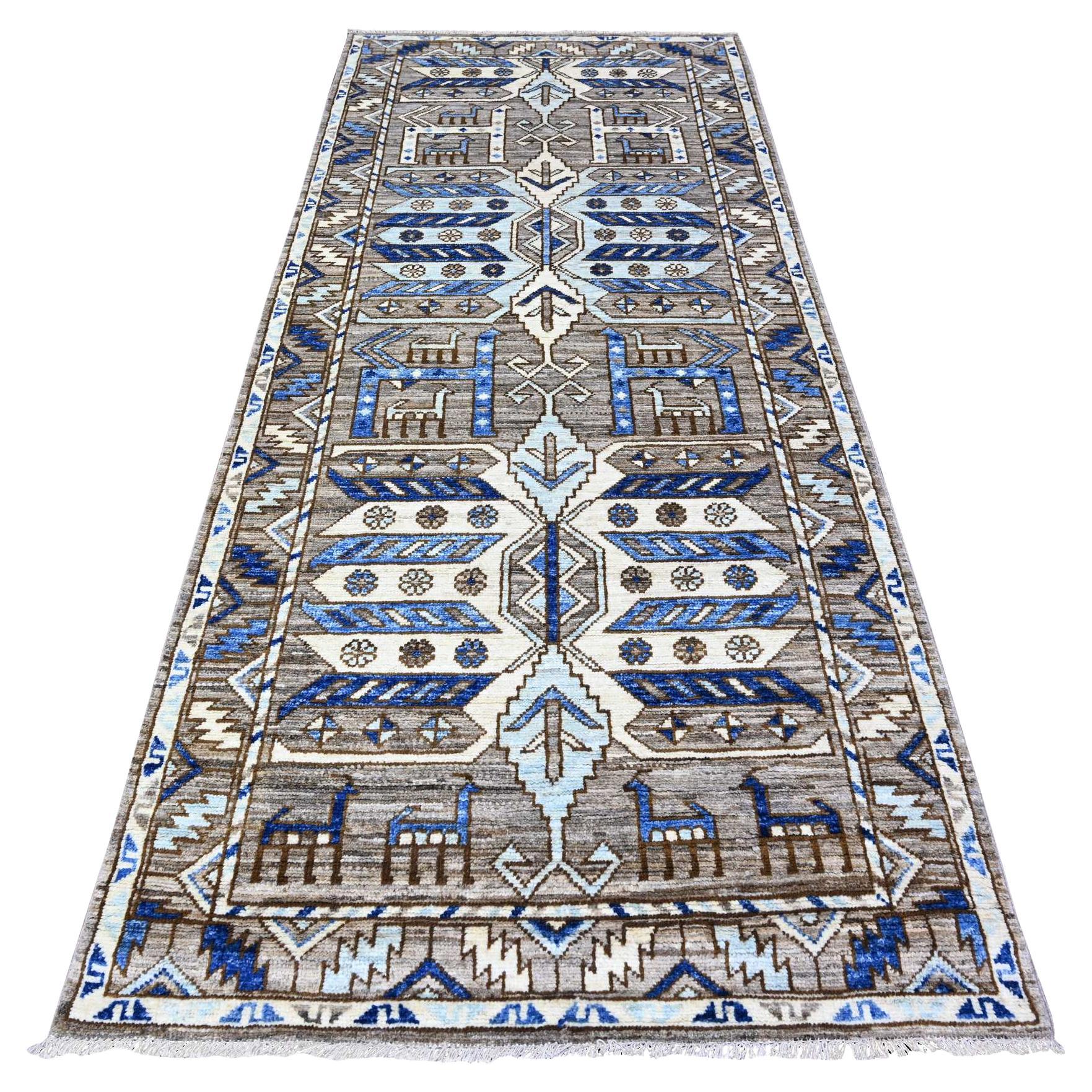 4
1 "x9
10" Grau Anatolisches Dorf inspiriert Hand geknüpft reine Wolle Läufer Teppich