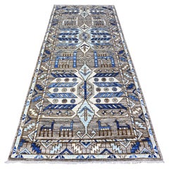 4
1 "x9
10" Grau Anatolisches Dorf inspiriert Hand geknüpft reine Wolle Läufer Teppich