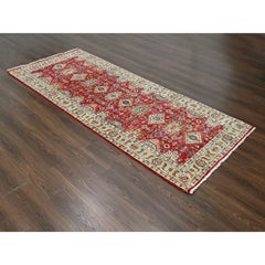 4'1"x9'10" Red Devil Hand Knotted Karajeh Design Wide Runner Oriental Rug