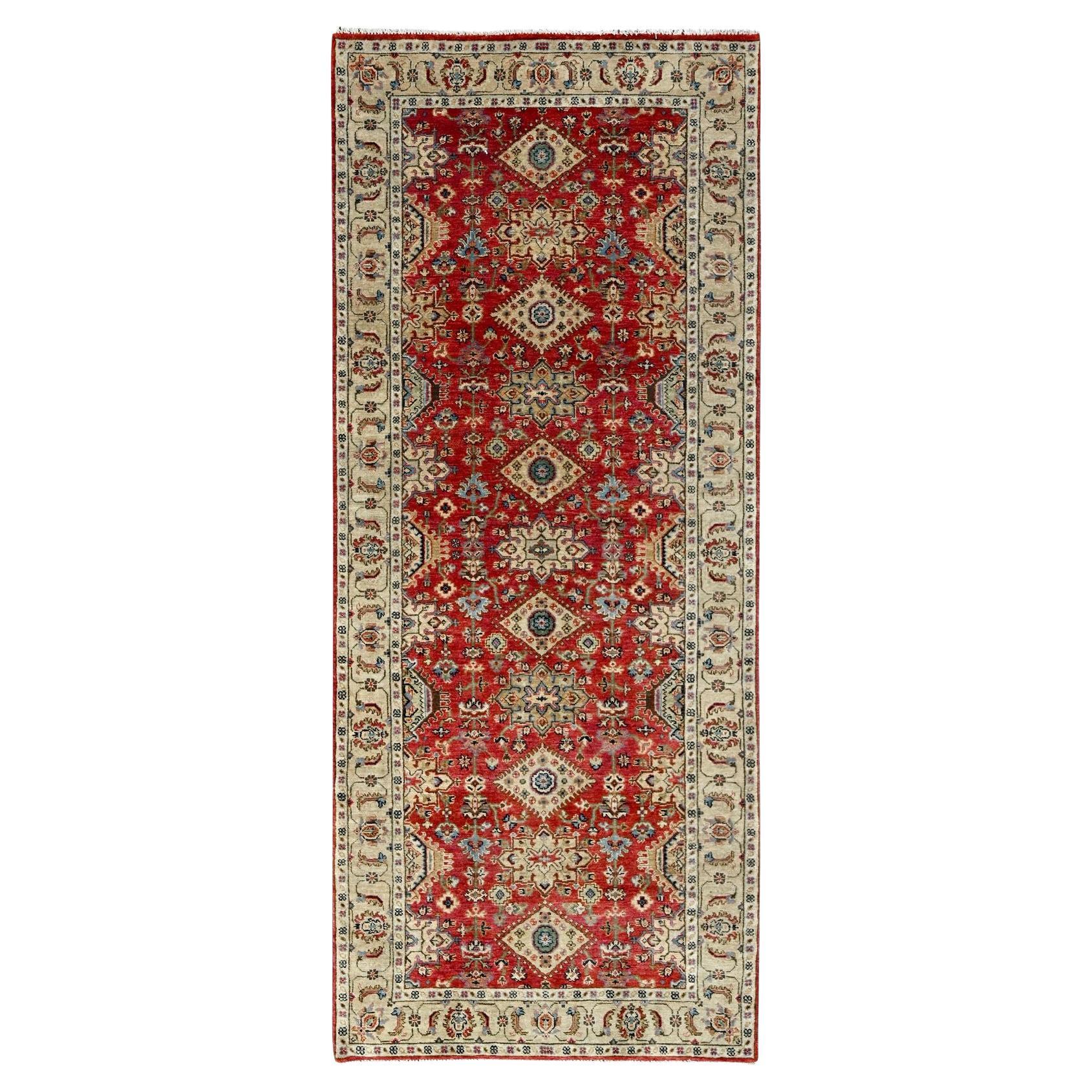 4'1"x9'10" Red Devil Hand Knotted Karajeh Design Wide Runner Oriental Rug For Sale