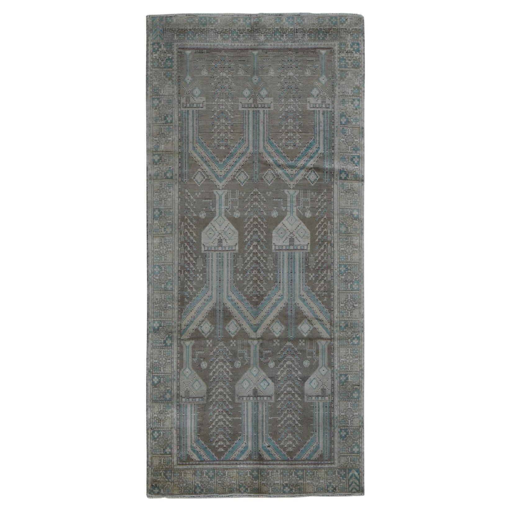 4'1"x9'2" Gray, Washed Out Afghan Baluch, Pure Wool Hand Knotted, Runner Rug