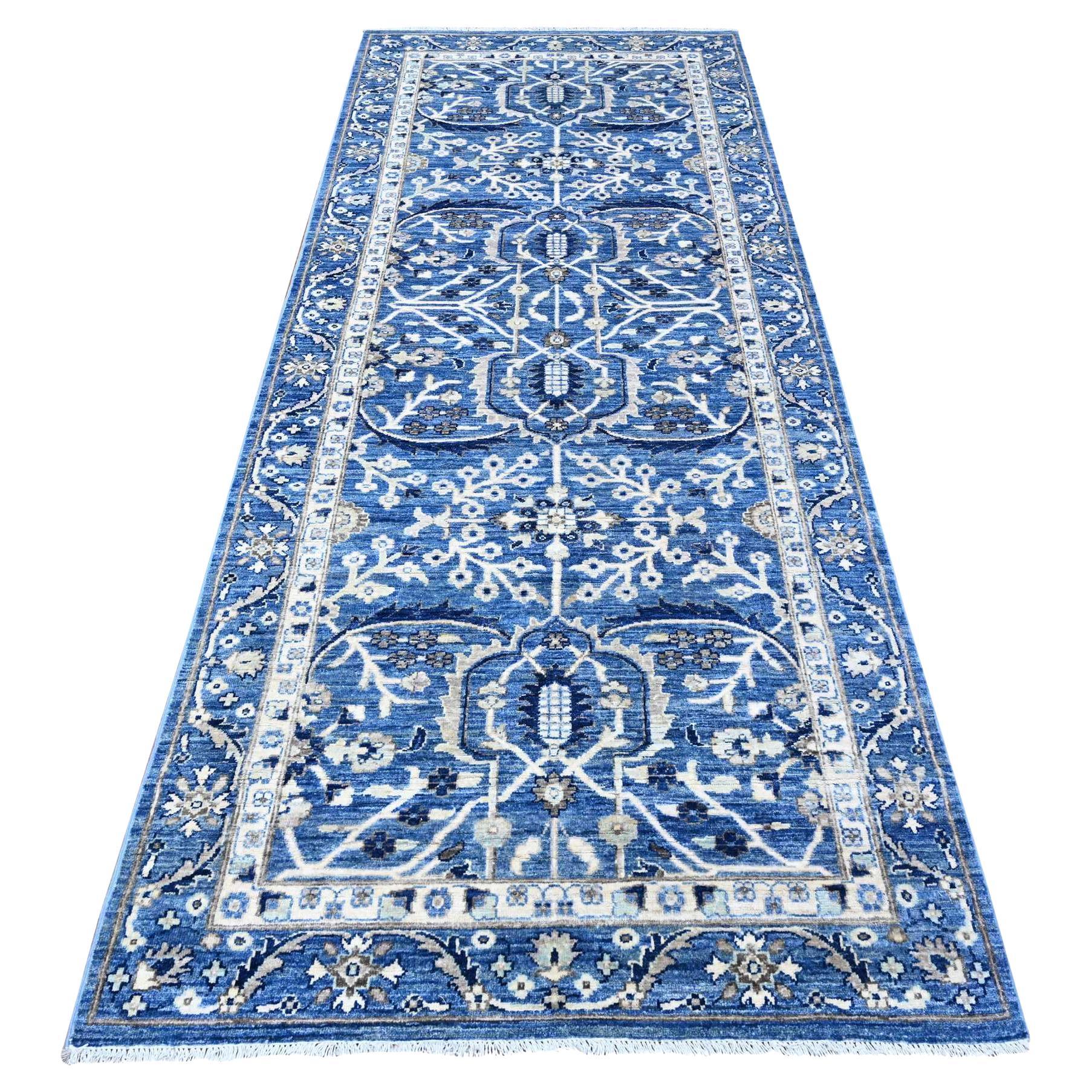 4'1 "x9'6" Ceruleau Blue Heris All Over Design Wool Hand Knoted Oriental Rugs