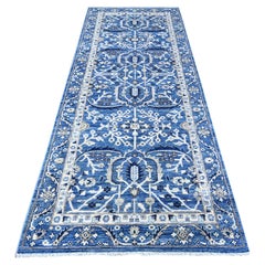 4'1 "x9'6" Ceruleau Blue Heris All Over Design Wool Hand Knoted Oriental Rugs