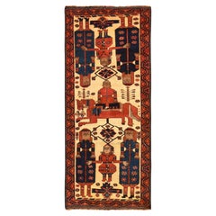 4'1"x9'7" Ivory Vintage Persian Shiraz Pictorial Hand Knotted Wool Oriental Rug