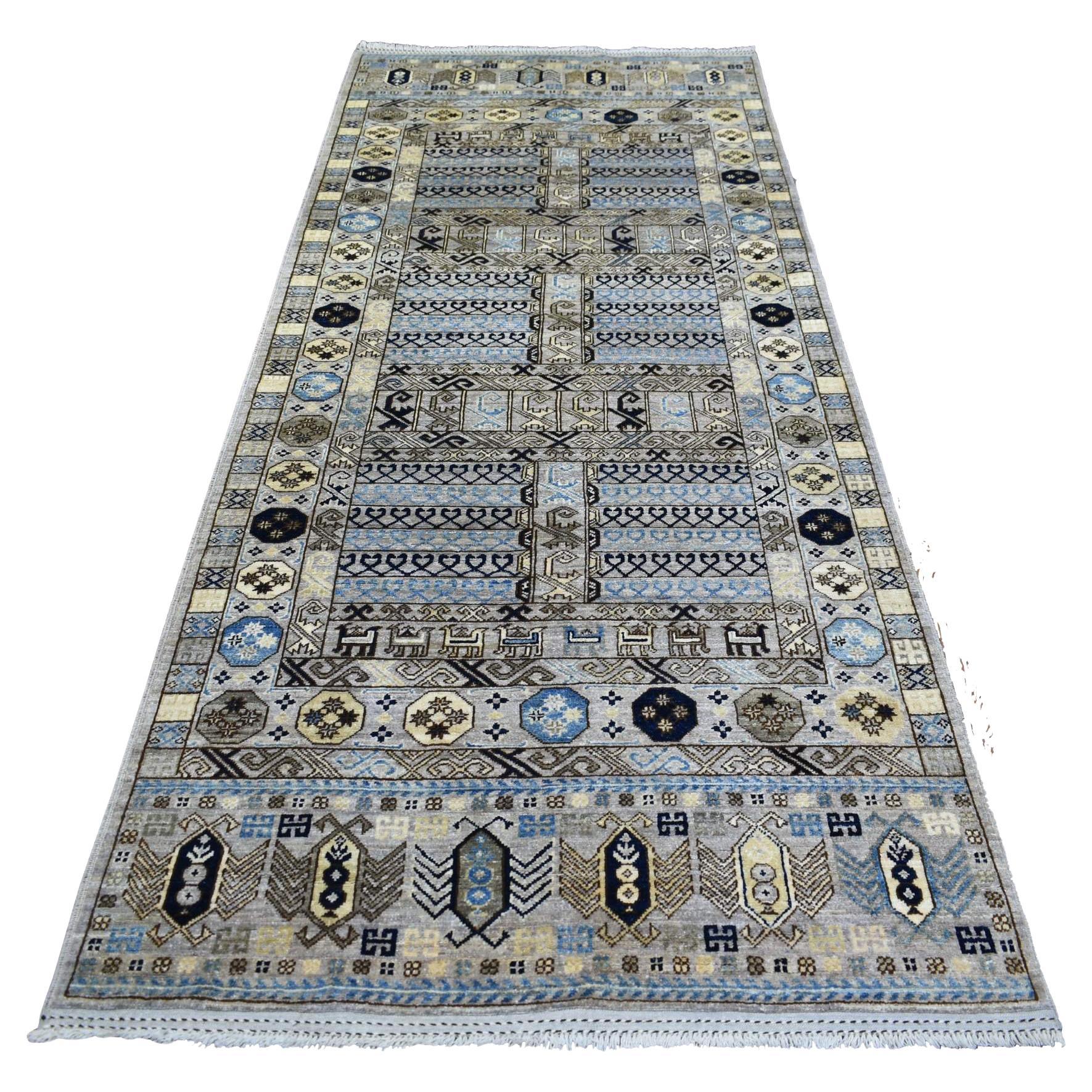 4'1 "x9'7" Tapis de course gris clair Knots Rugs Pure laine nouée à la main