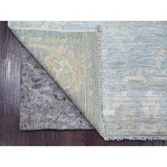 4'1"x9'8" Beau Blue Wool Afghan Angora Oushak Hand Knotted Runner Oriental Rug