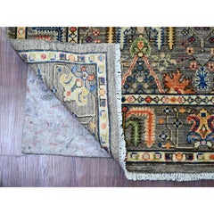 4'1"x9'8" Brown Aryana Grade Willow Tree Design Hand Knotted Wool Runner Rug