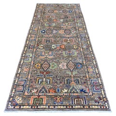 4'1"x9'8" Brown Aryana Grade Willow Tree Design Hand Knotted Wool Runner Rug