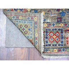 4'1"x9'8" Echo Gray Wool Peshawar Colorful Mahal Hand Knotted Wide Runner Rug