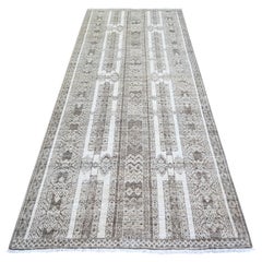 4'1 "x9'8" Taupe Brown, laine extra douce nouée à la main, Finer Peshawar Oriental Rug