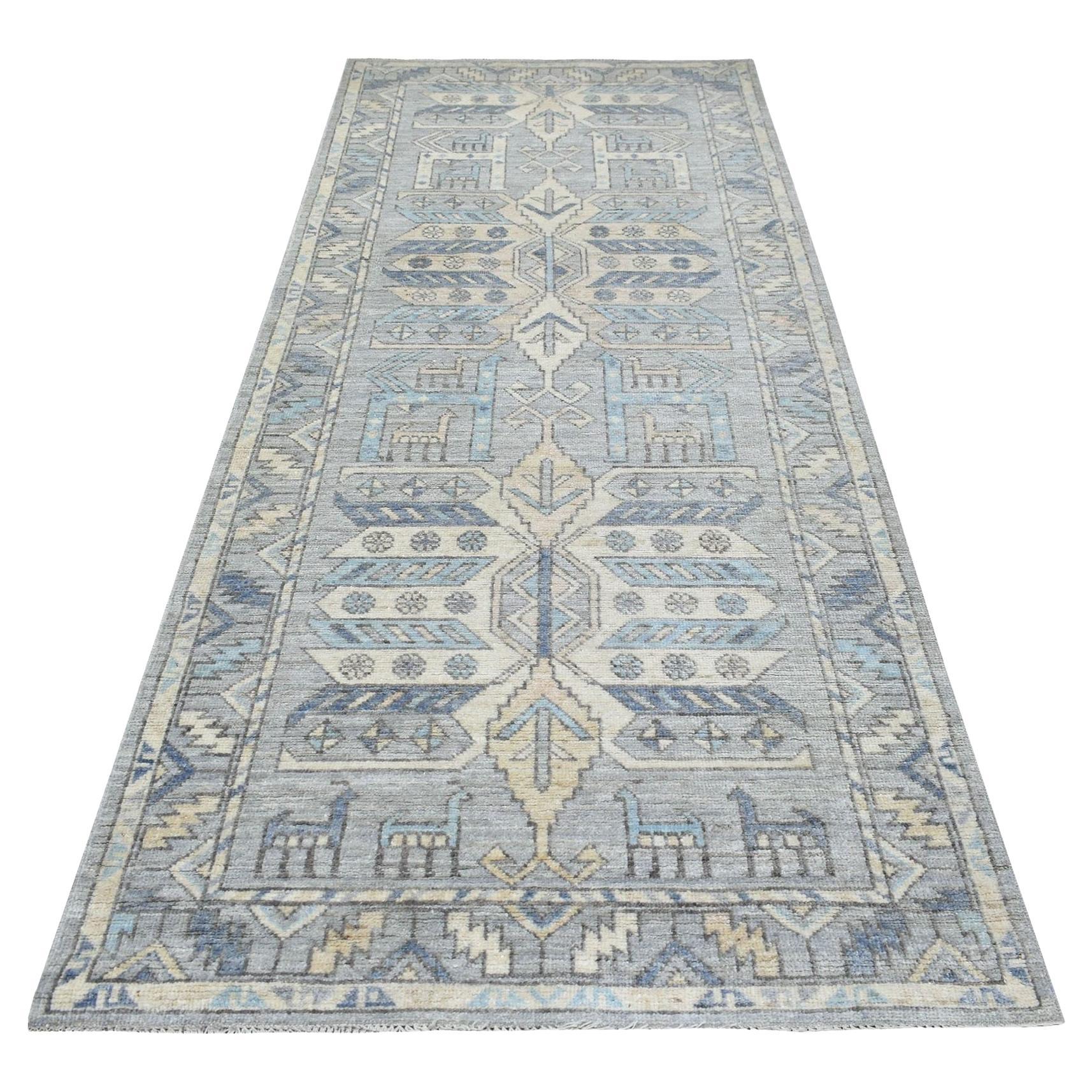 4'1"x9'9" Organic Wool Hand Knotted Gray Anatolian Inspired Wide Runner Rug