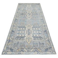4'1"x9'9" Organic Wool Hand Knotted Gray Anatolian Inspired Wide Runner Rug