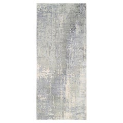 4'1"x9'9" Wool and Silk Abstract with Mosaic Design Gray Hand Knotted Runner Rug