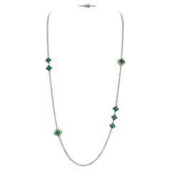 42, 500 18KT Impressive Fancy Glittering Long Flower Emerald Diamond Necklace