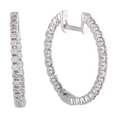 .42 Carat 14 Karat White Gold Full Diamond Pave Hoop Earrings