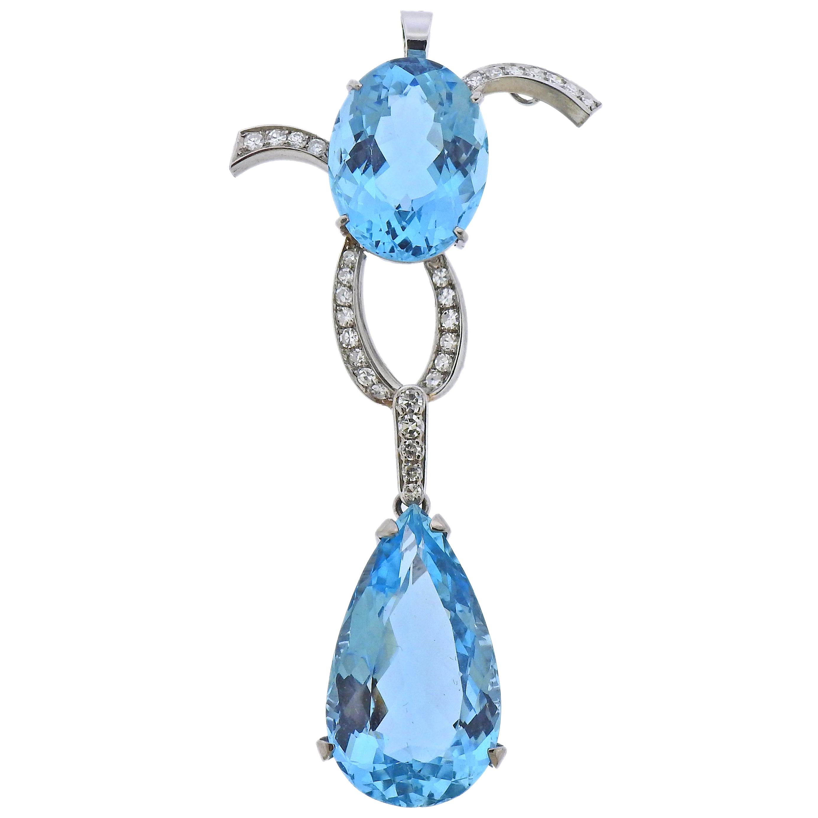 42 Carat Aquamarine Diamond Gold Pendant Drop For Sale