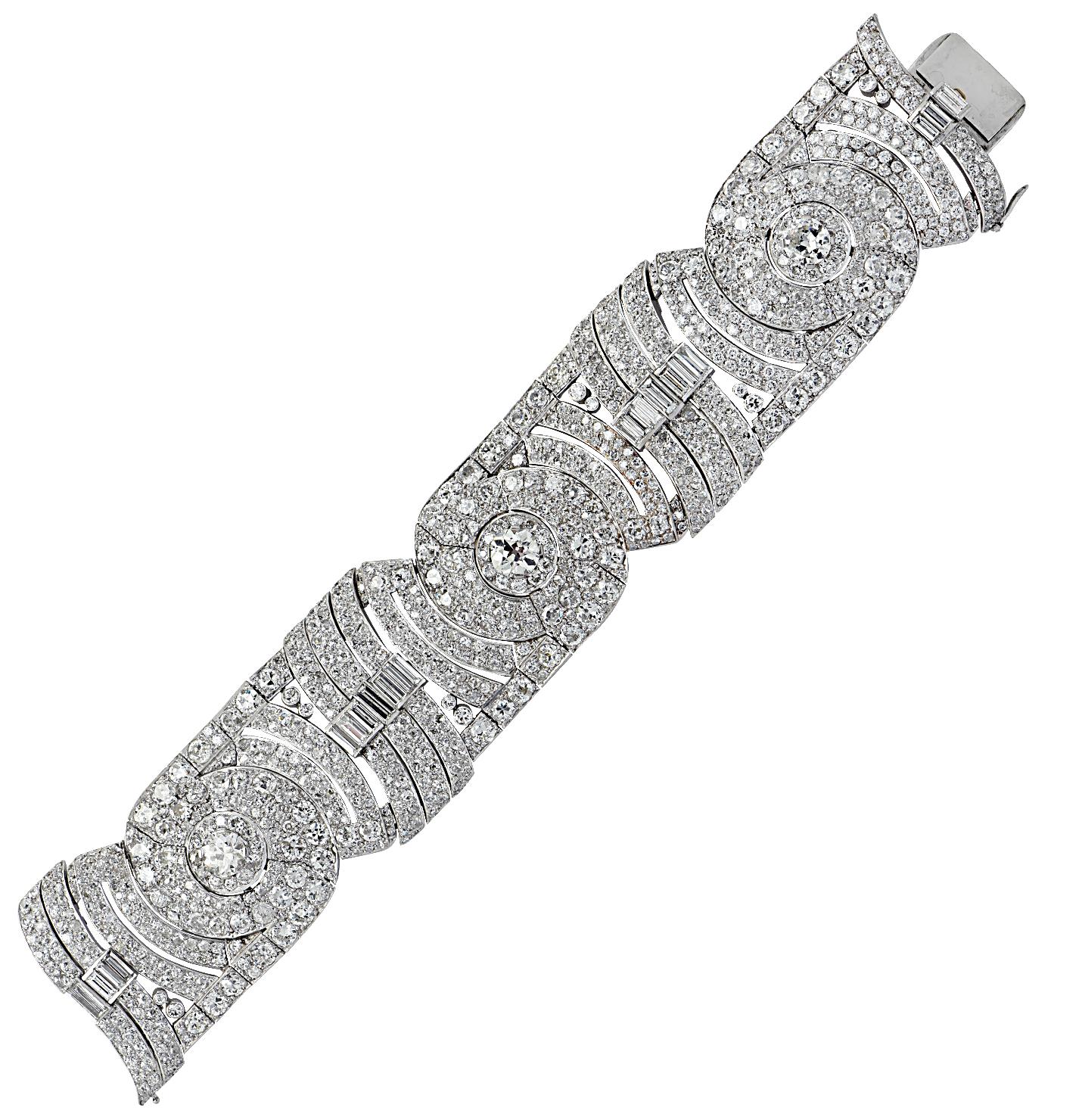 Old European Cut 42 Carat Art Deco Diamond Bracelet