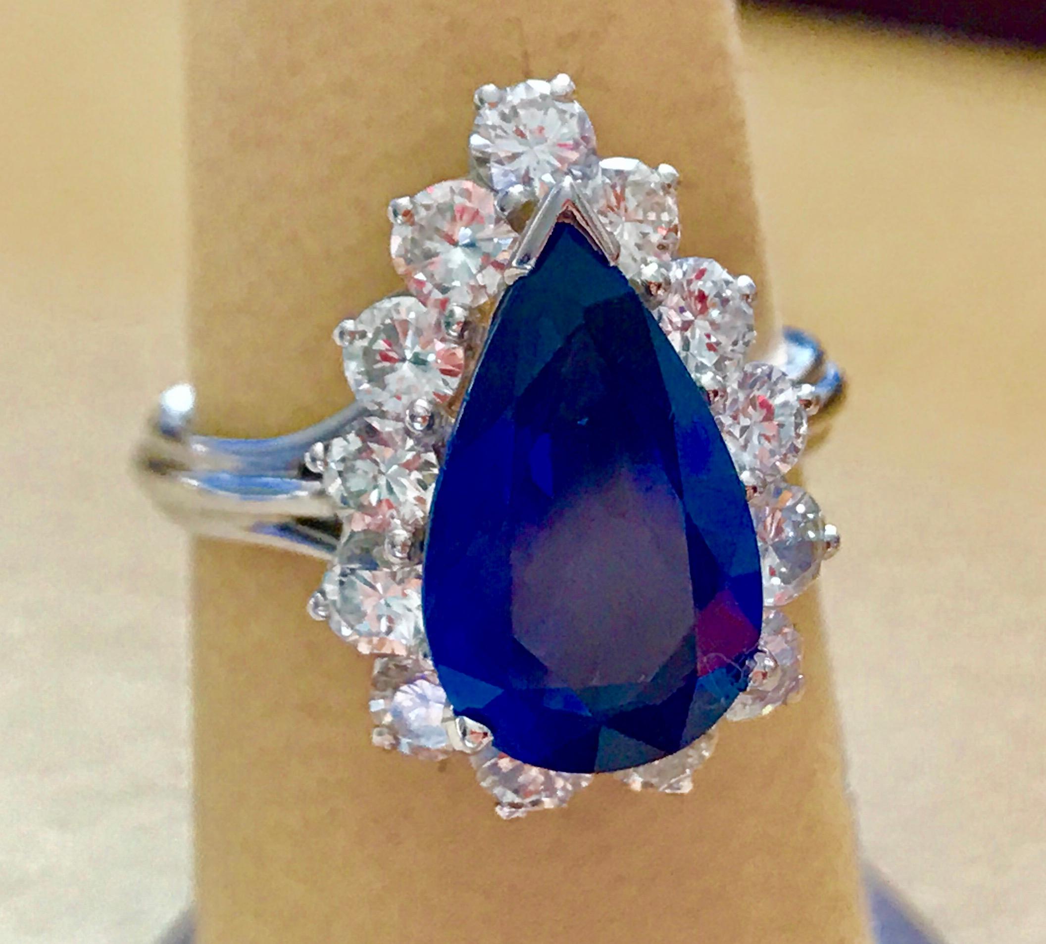 Pear Cut GIA Certified 4.2 Carat Ceylon Blue Pear Sapphire &  2 Ct Diamond Ring Platinum