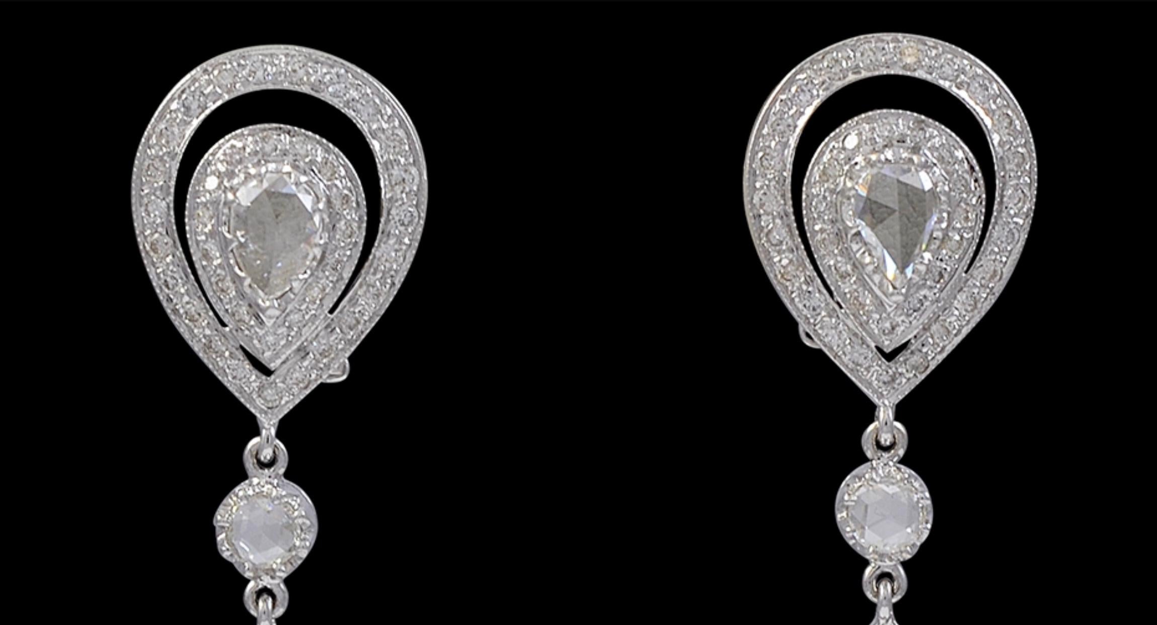 GIA Certified 4.2Ct Zambian Pear Emerald Diamond Hanging/ Drop Earrings 18K Gold 7