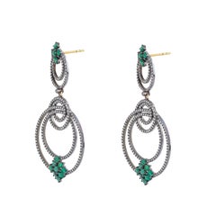 Contemporary 4.2ct Diamond & Emerald Dangle Earrings, Silver, India