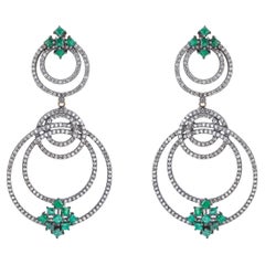 4.2 Carat Diamond and Emerald Dangle Earrings