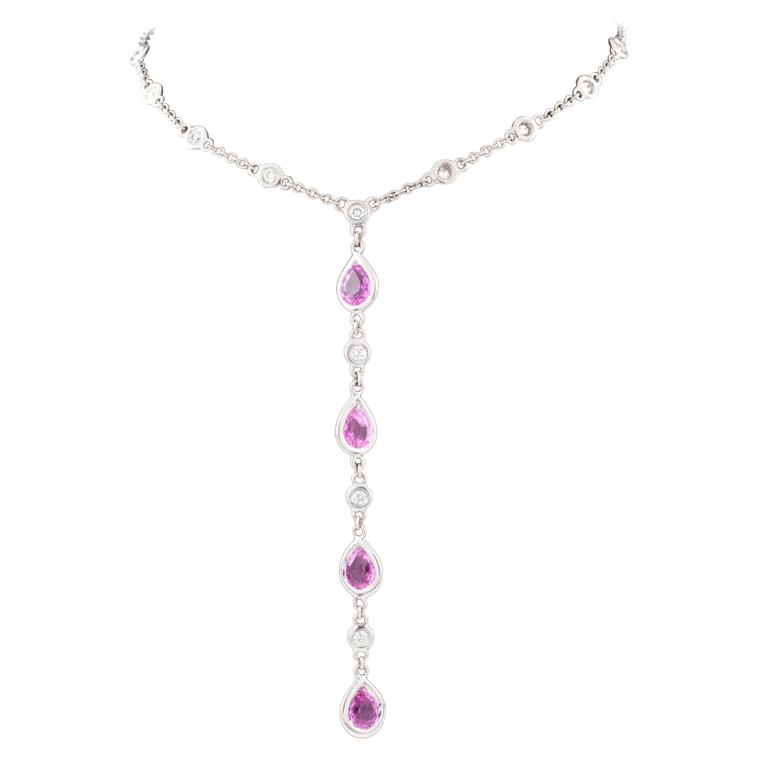 4.2 Carat Diamond and Pink Sapphire White Gold Necklace with Drop ...