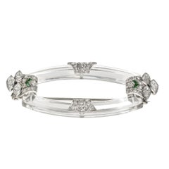 .42 Carat Diamond Emerald Platinum Rock Crystal Art Deco Brooch