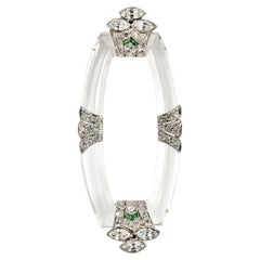 .42 Carat Diamond Emerald Platinum Rock Crystal Art Deco Brooch