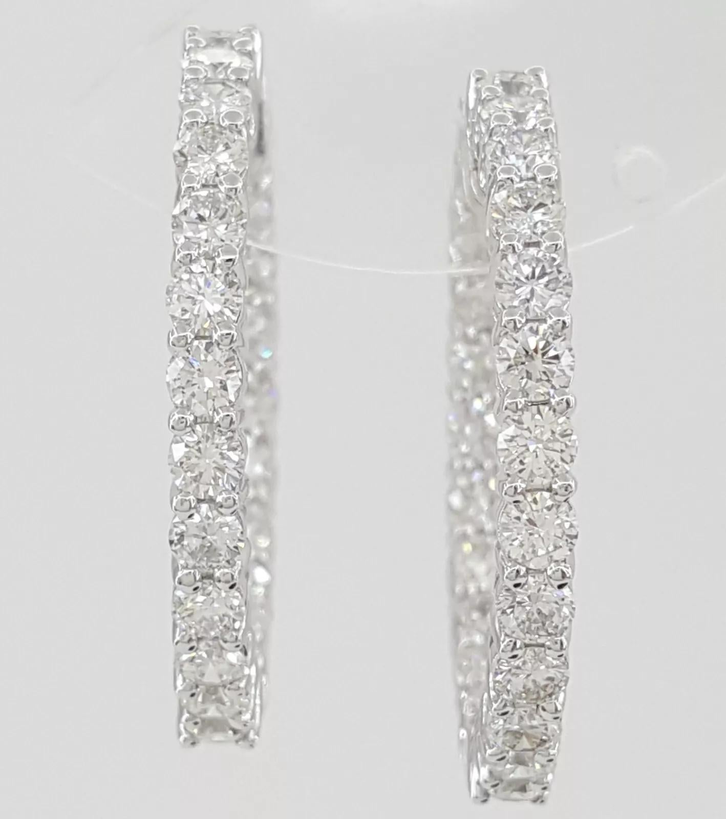 Round Cut 4.2 Carat Diamond Inside-Out Hoop Earrings in 18K White Gold For Sale