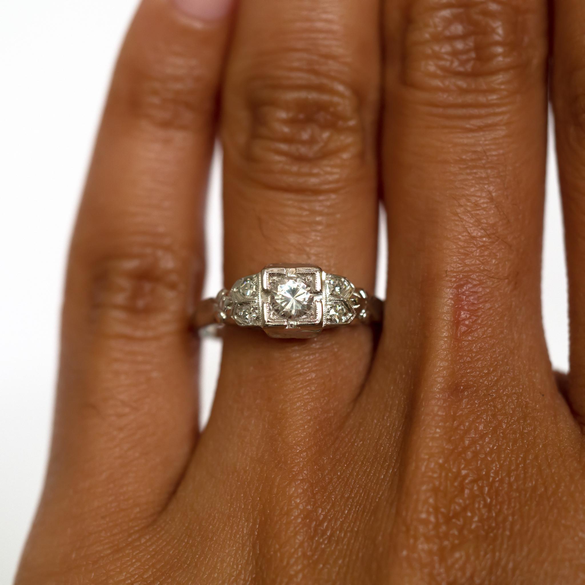 Art Deco .42 Carat Diamond White Gold Engagement Ring For Sale
