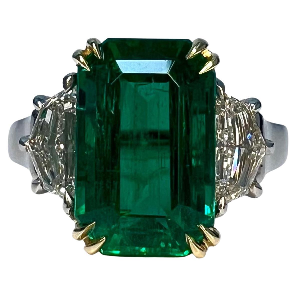 4.2 Carat Emerald Three Stone Ring For Sale