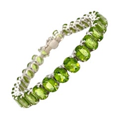 42 Carat Green Peridot August Birthstone Tennis Bracelet in 925 Silver for Wife