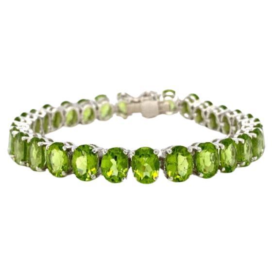 42 Carat Green Peridot August Birthstone Tennis Bracelet in 925 Silver for Women For Sale